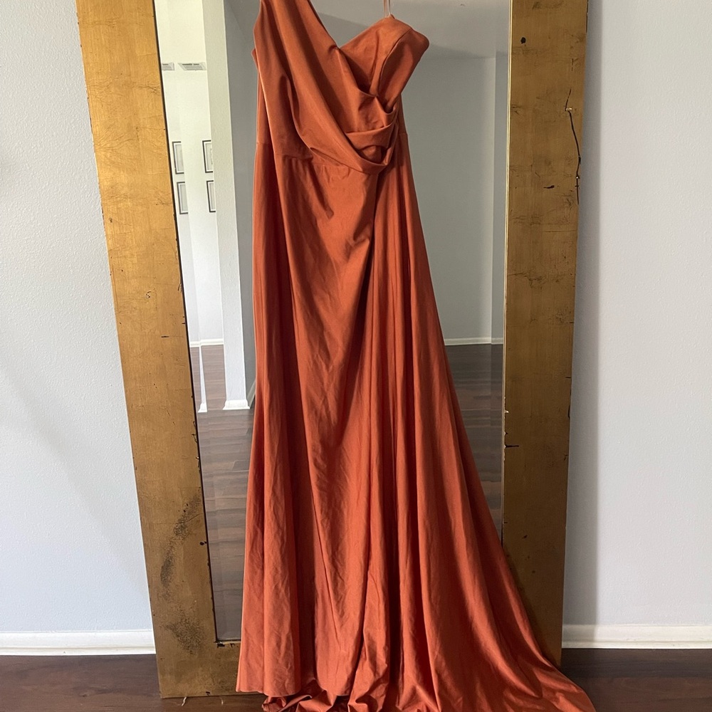 One Shoulder Sleeveless Burnt Orange Gown
